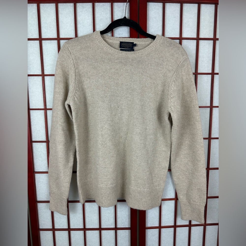 New with Flaw Pendleton Beige Washable Wool Crew Neck Sweater